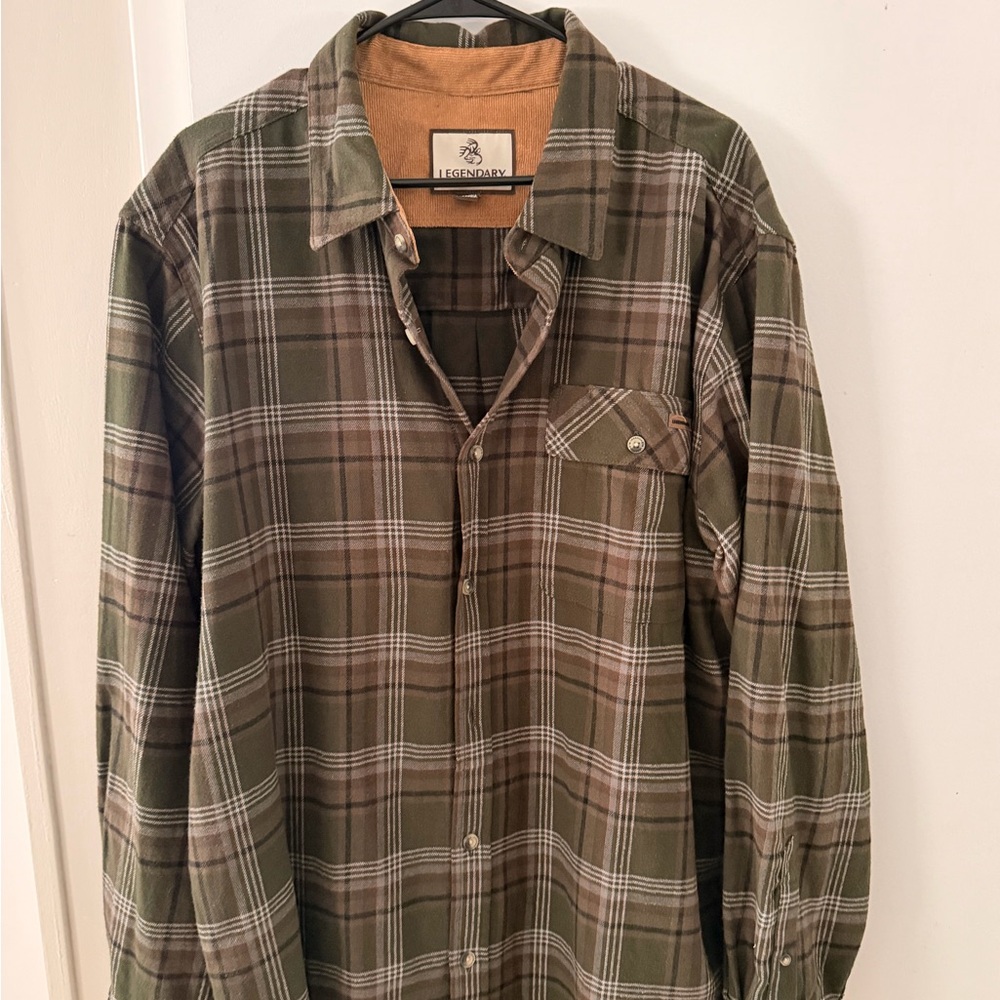 Legendary Whitetails Olive and Brown Plaid Button-Down Shirt